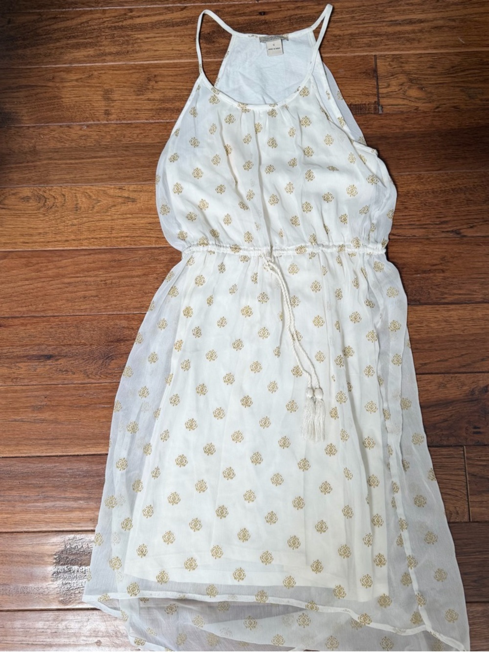 Lucky Brand White Boho Dress with Gold Detailing